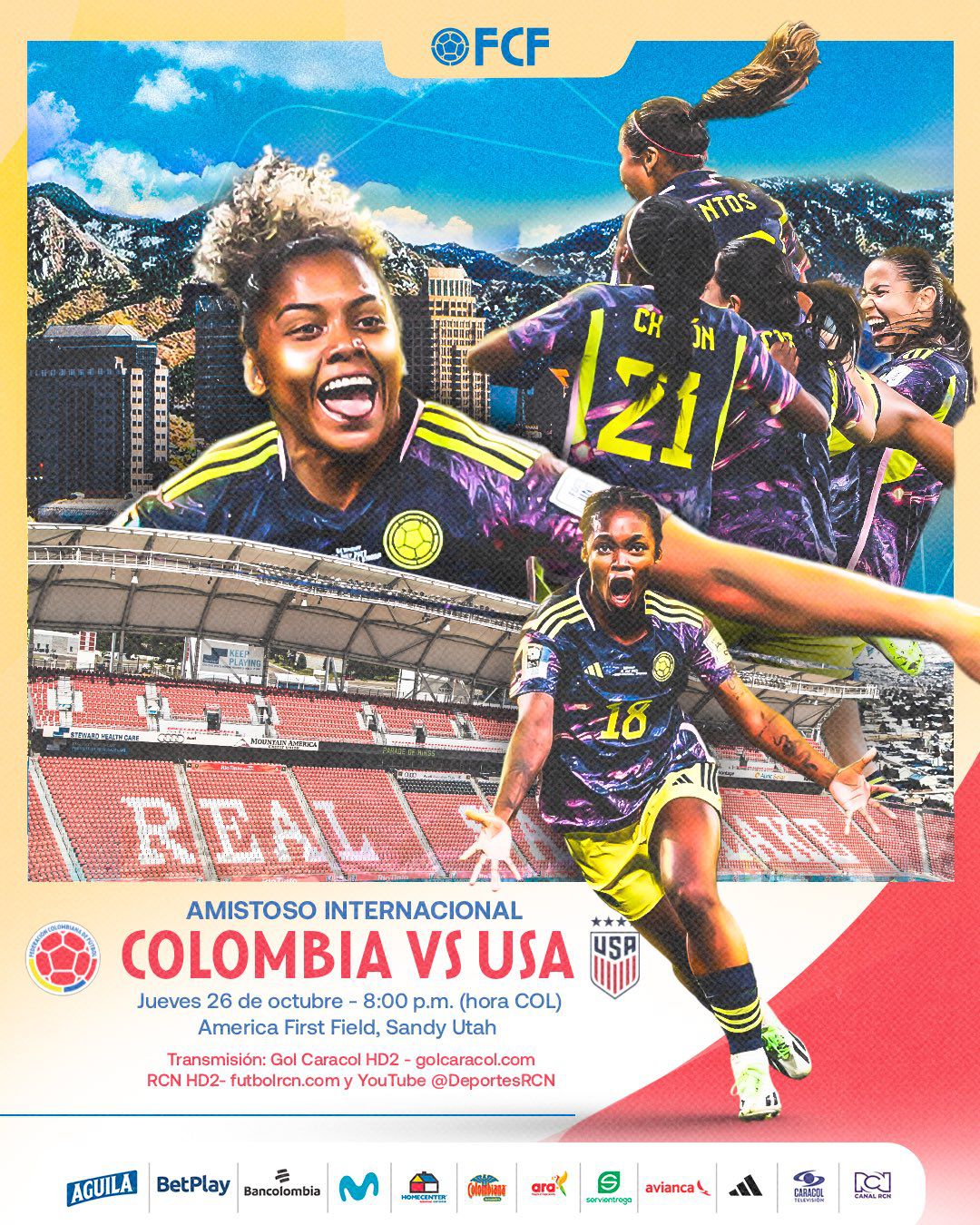 Afiche de promoción de la selección Colombia Femenina vs. Estados Unidos - crédito Federación Colombiana del Fútbol