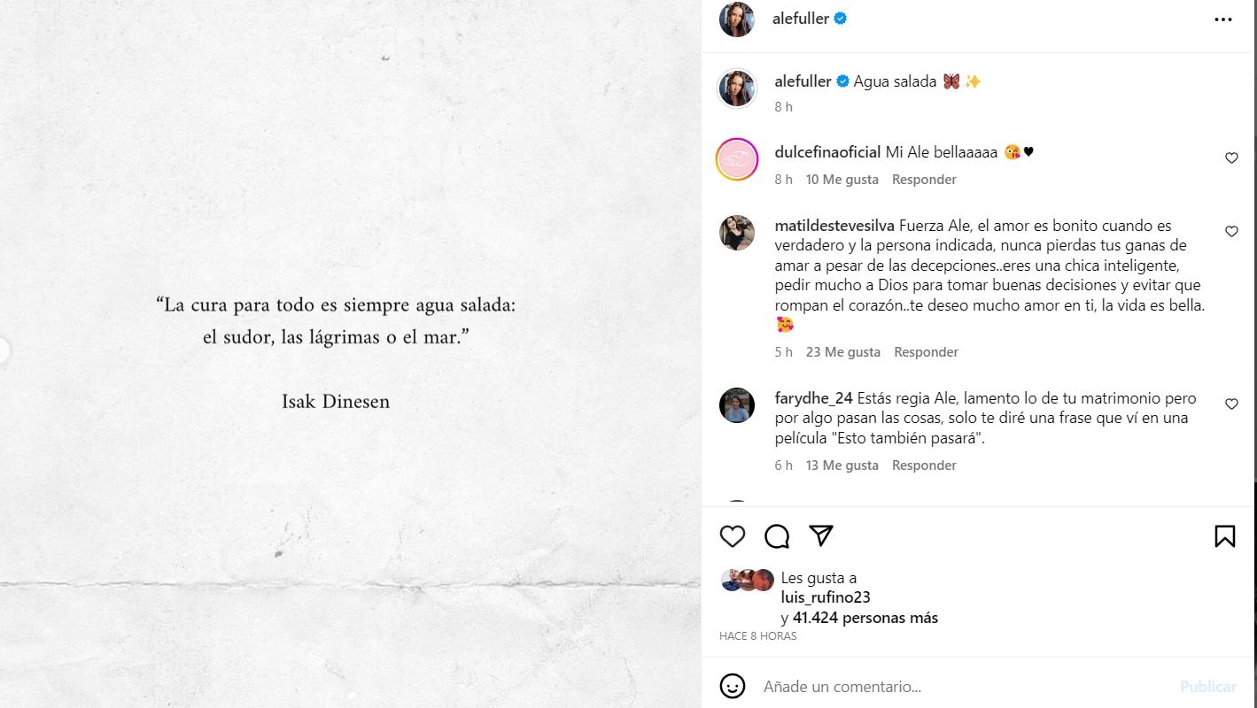 Ale Fuller publica reflexión. (Instagram)