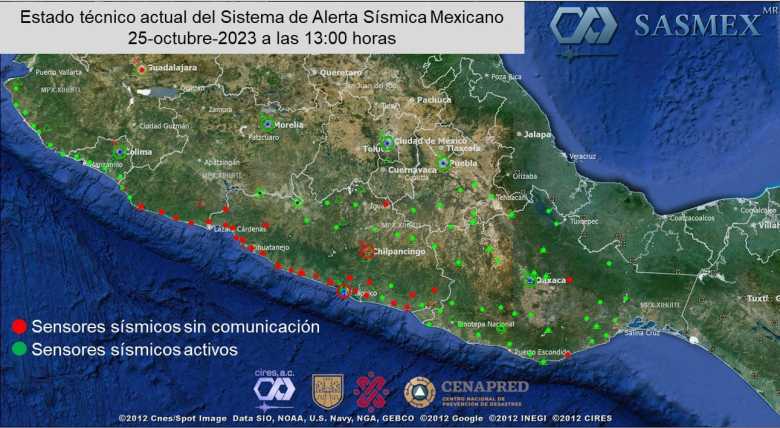 Sensores del Sistema de Alerta Sísmica afectados por el huracán Otis en México