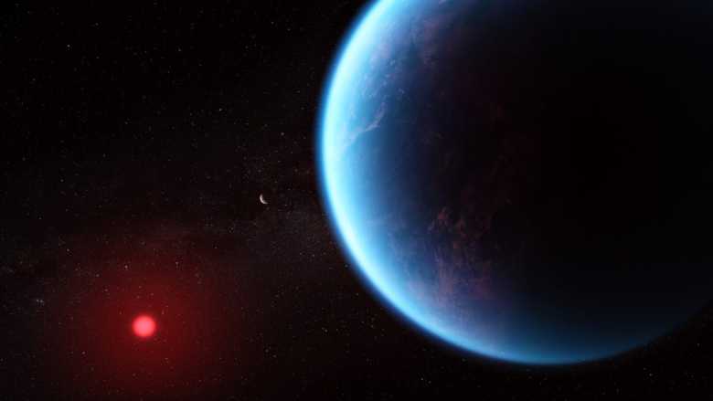 Ilustración artística de la vista desde los mares de un exoplaneta 