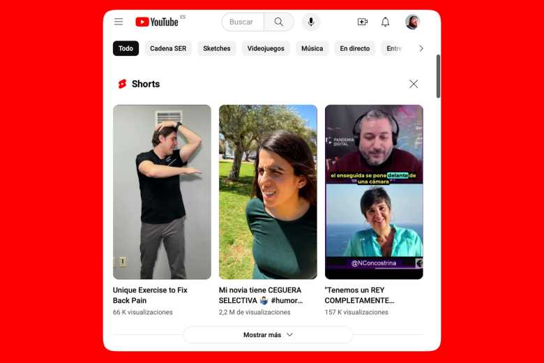 Shorts de YouTube en tu navegador de escritorio