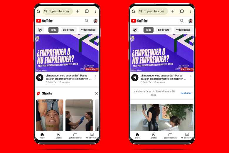 Shorts de YouTube en su versión web para móvil