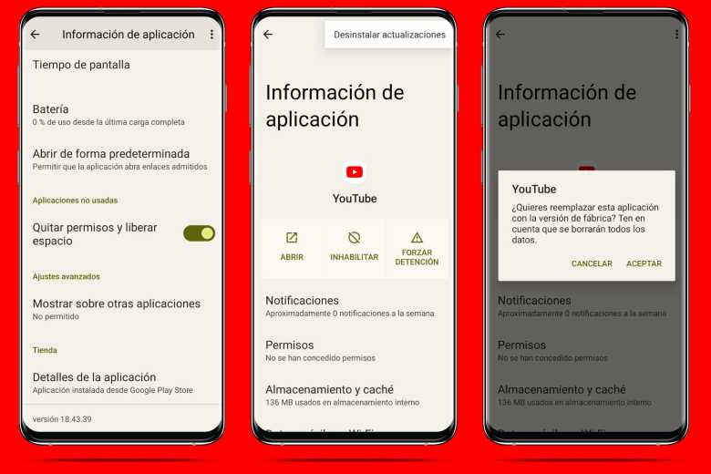 Desinstala las actualizaciones para volver a la versión de fábrica