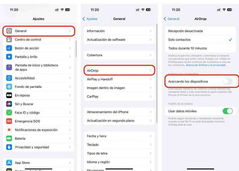 pasos para desactivar NameDrop en iOS 17.