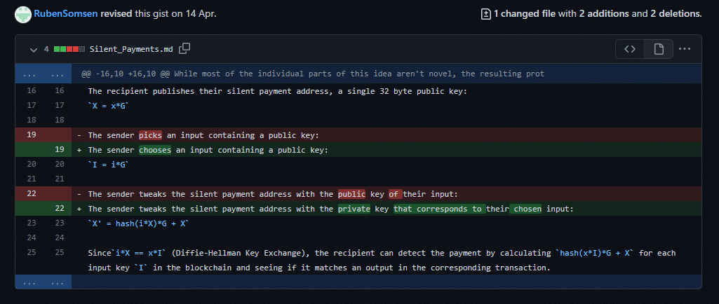 Parte del código de Pagos silenciosos en Bitcoin