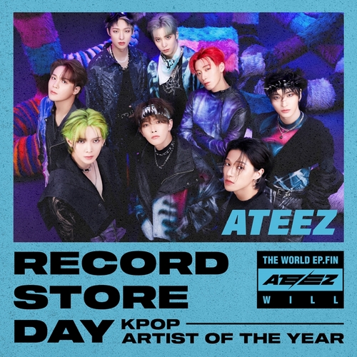 La imagen, capturada de los medios sociales de Record Store Day (RSD), muestra al grupo masculino de K-pop Ateez, elegido como el "artista de K-pop del año" por el evento discográfico internacional. (Prohibida su reventa y archivo)