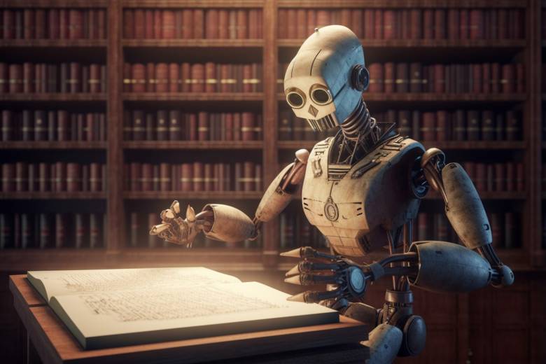 Robot utiliza la IA de ChatGPT para escribir un guion literario en una biblioteca