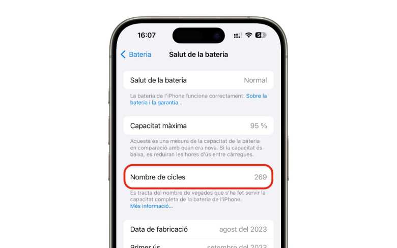 Número de ciclos de carga en iPhone