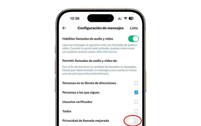 Desactivar llamadas e IP en X (Twitter)