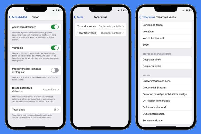 Configura un atajo tocando dos o tres veces la parte trasera de tu iPhone