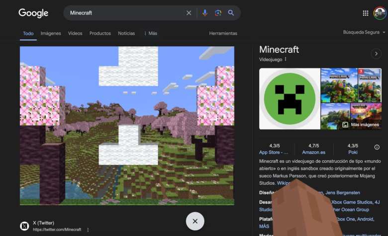 Minecraft en el buscador de Google