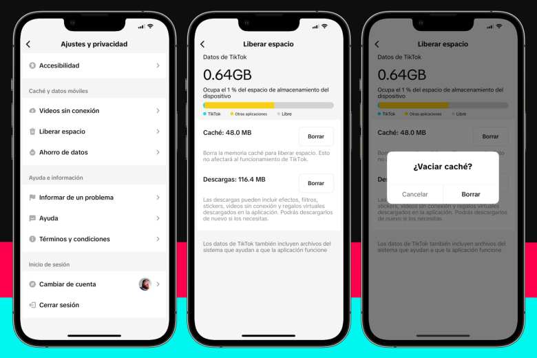 TikTok permite vaciar la caché si vas falto de espacio