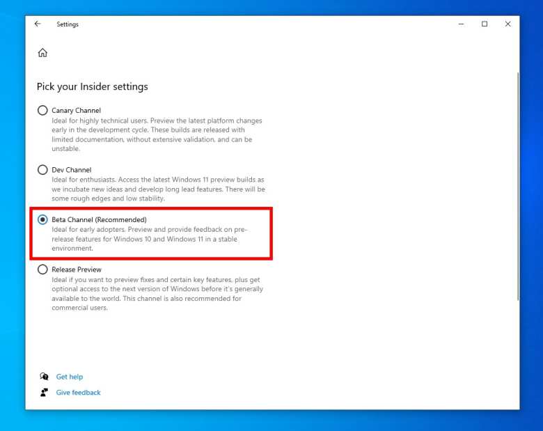 Beta de Windows Insider para Windows 10