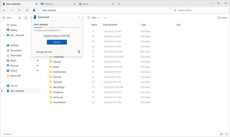 Muy pronto podrás acceder a tu móvil Android desde el Explorador de archivos de Windows 11