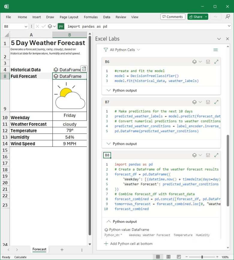 Editor de código de Python en Excel