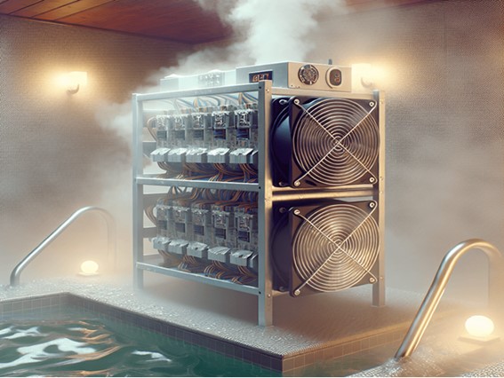 Mineros de bitcoin usados como calefactores en un spa.