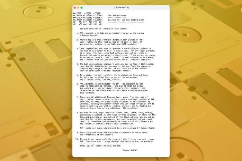 Licencia de WinRAR firmada por Eugene Roshal
