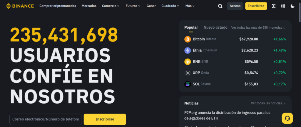 Plataforma de Binance.