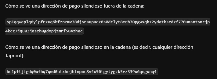 diresssiones sp1 de pago silencioso y Taproot en Bitcoin