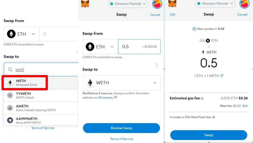 Convertir criptomonedas en wrapped tokens con MetaMask