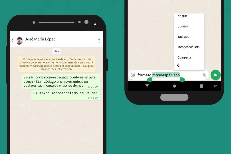 Monoespaciado en WhatsApp