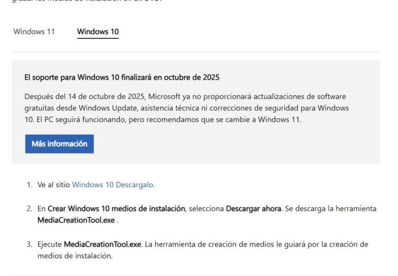 Web de soporte Windows 10