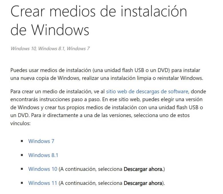 Web de soporte Windows 10 antigua