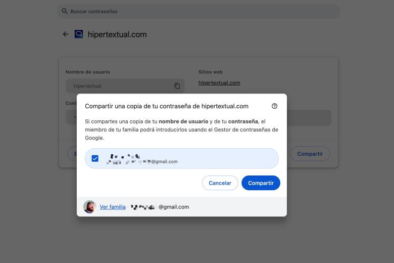 Compartir contraseñas de Google Chrome