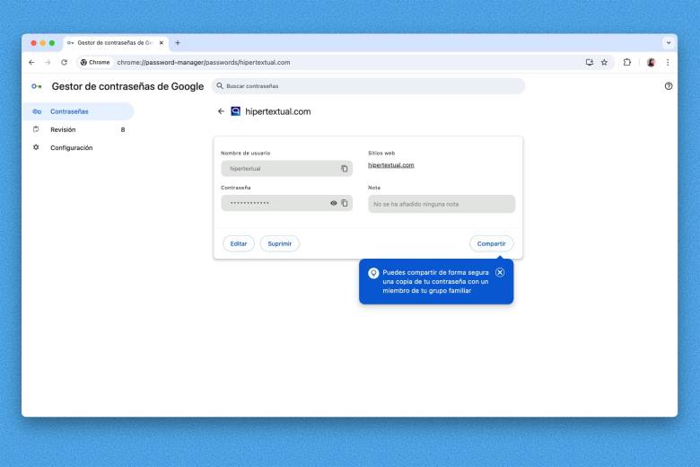 Compartir contraseñas de Google Chrome