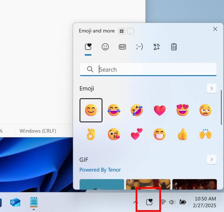 El panel de emojis de Windows 11 llegará a la barra de tareas